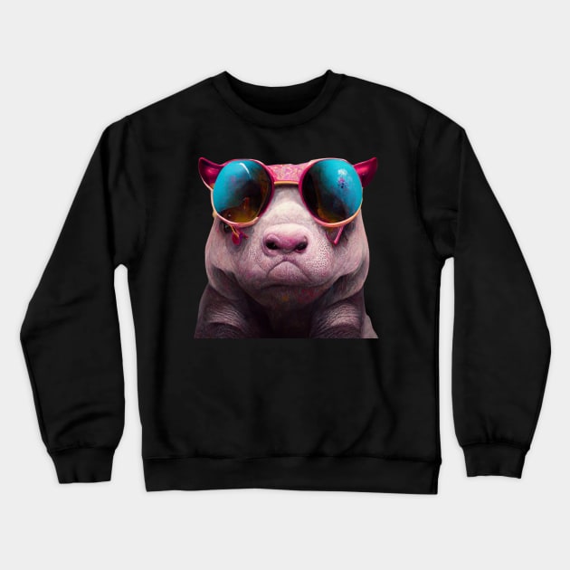 creature,photorealistic scary pig with pierced nose and sunglasses 8k Crewneck Sweatshirt by rogergren